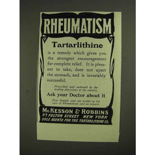 1903 McKesson & Robbins Tartarlithine Ad - Rheumatism