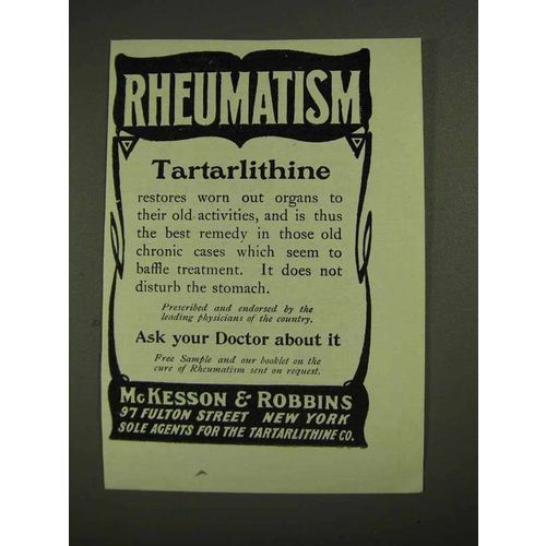 1903 McKesson & Robbins Tartarlithine Ad - Rheumatism