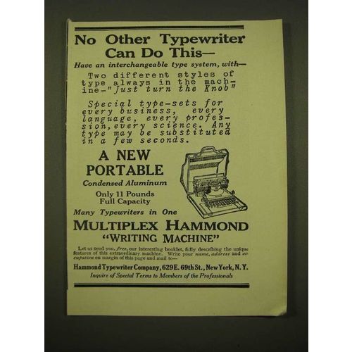 1918 Hammond Multiplex Typewiter Ad
