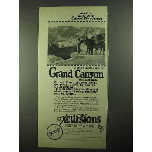 1923 Santa Fe Railroad Ad - Grand Canyon
