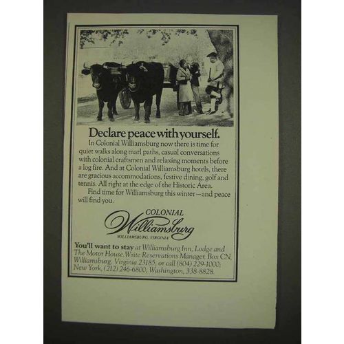 1976 Colonial Williamsburg, Virginia Ad - Declare Peace