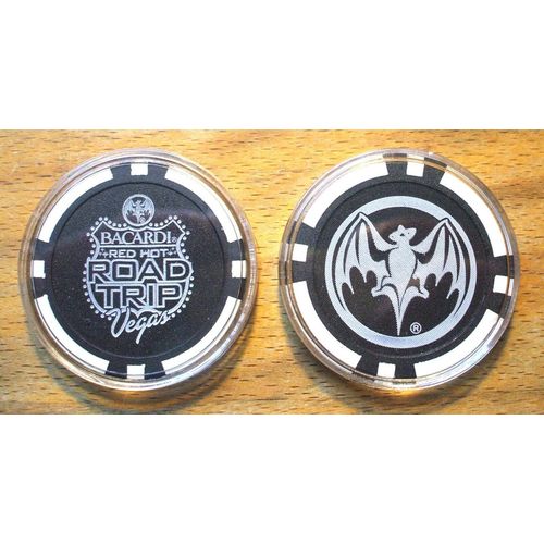 Bat Poker Chip Golf Ball Marker - Bacardi Rum - Red Hot Road Trip -Vegas - Black