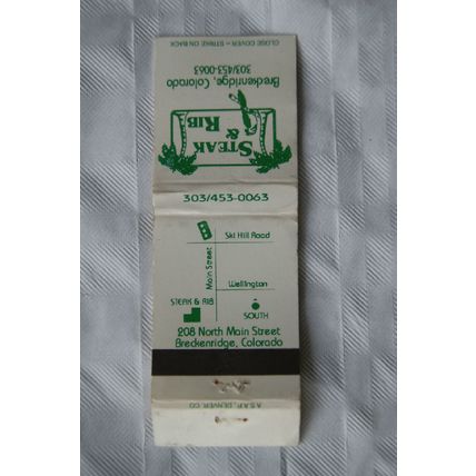 Matchbook cover Steak & Rib, Breckenridge, Colorado