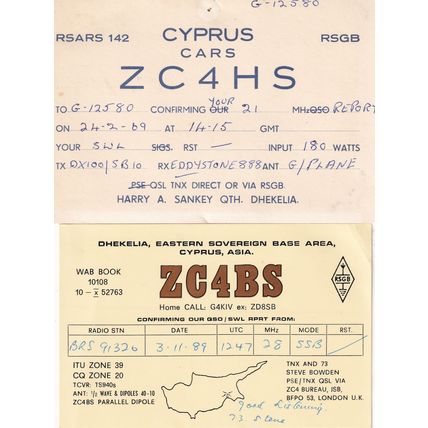 Dhekelia Cyprus QSL 2 x Radio Card