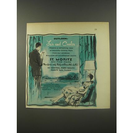 1956 St. Moritz On-the-Park Hotel Ad - Outlook: Fair and cooler