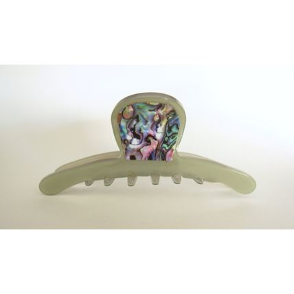 Shiny greenish/ gray with abalone effect hair claw clip for fine, thin hair