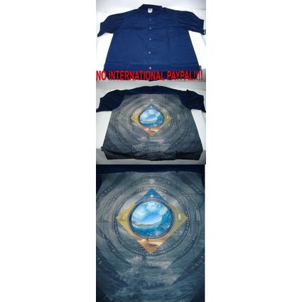 New Mens Rare Rick RIETVELD LARGE Green Room Navy Button Camp Shirt$62 Last Unit