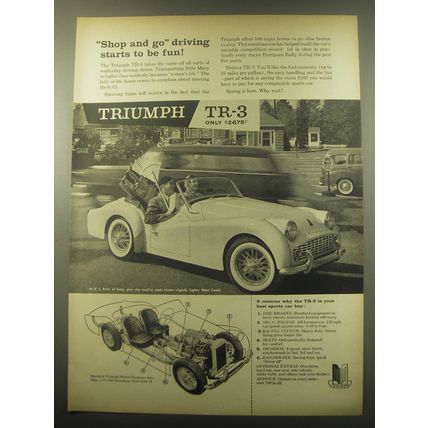 1959 Triumph TR-3 Car Advertisement - Shop and go driving starts to be fun