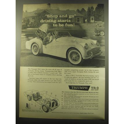 1959 Triumph TR-3 Car Ad - Shop and go driving starts to be fun