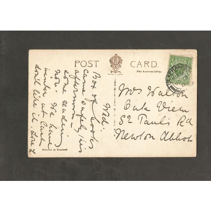 Genealogy Postcard Mrs Walton Oak View 52 St Pauls Road Newton Abbot Devon 1912