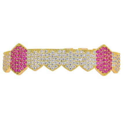 8 Teeth Top Grillz Mouth Full Iced Hip Hop Pink Zirkonia Tooth Caps