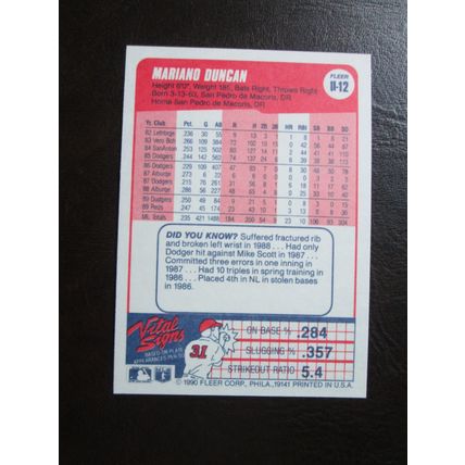 1990 Fleer Update Mariano Dumcan Cincinnati Reds Card #U12