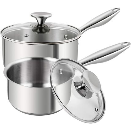 MICHELANGELO 2 Piece Stainless Steel Saucepan Set - 1Qt & 2Qt, Premium German Te