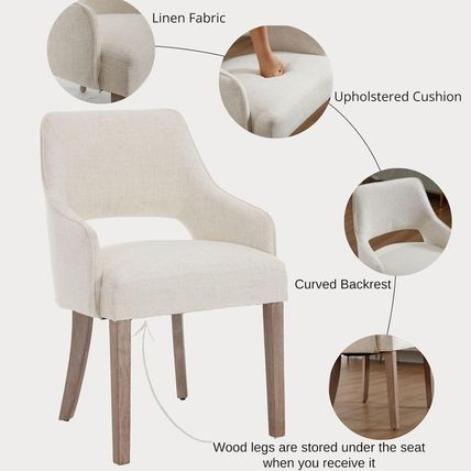 Linen Dining Chairs Set of 4 Upholstered Accent Chairs Side Chair with Wood Legs