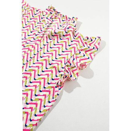 Multicolour Chevron Print Ruffled Sleeve Blouse