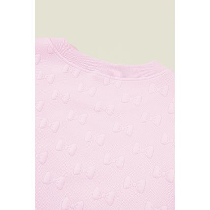 Pink Bow Jacquard Ruffle Sleeve Short 2pcs Outfit