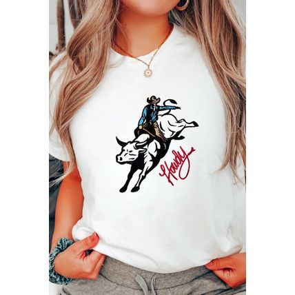 White Cowboy Howdy Embroidered Western Fashion T Shirt