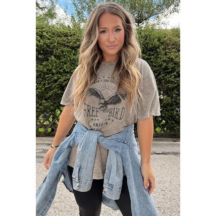 Parchment AMERICA FREE BIRD Vintage Graphic Mineral Washed Tee