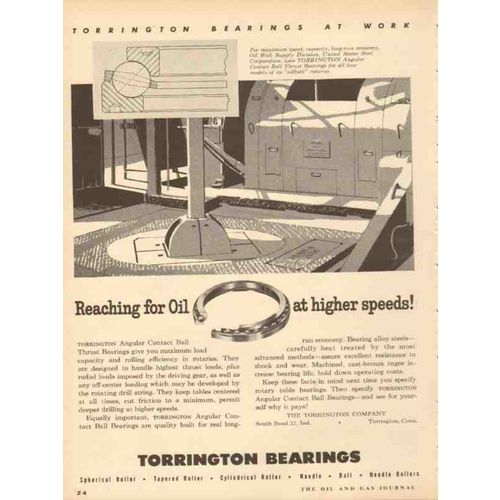 torrington company 1953 reaching for oil at higher speeds vintage ad