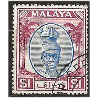 Perak 1950 SG71 $1 Blue & Purple Very Fine Used .. .