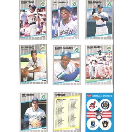 1989 Fleer baseball Milwaukee Brewers team set 26 cards & Team sticker