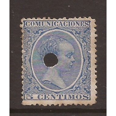 1890s- Spain, King Alfonso XII, Used Hole Punched Stamp #2