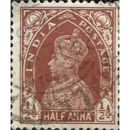 INDIA, King George VI, Imperial Crown of India, brown 1937, ½anna, #3