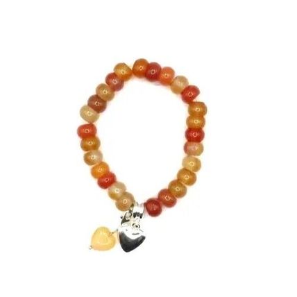 Heart Orange Agate Charm Bracelet Stretch Beaded Gift Ladies Jewellery