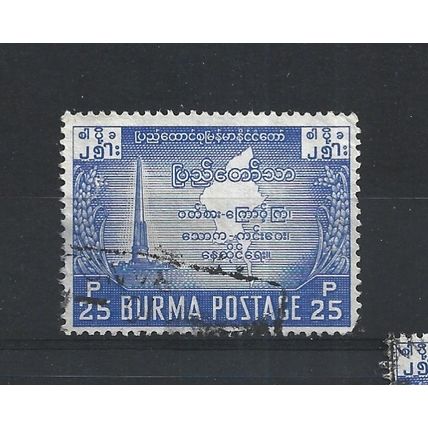 Burma.SG136 25p Independence Monument,Ragoon and Map (Blue).Fine Used.Jul25p