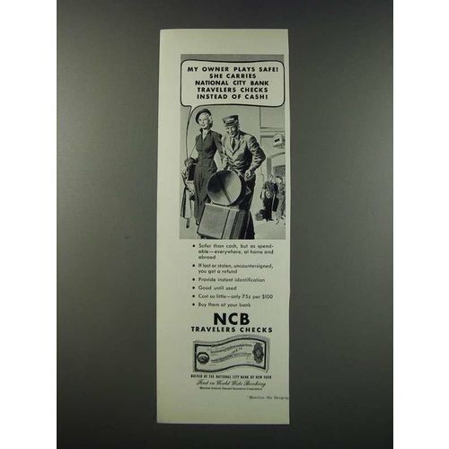 1949 National City Bank Travelers Checks Ad - My Owner Plays Safe