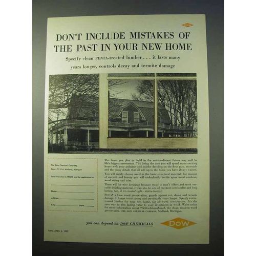 1953 Dow Chemicals Penta-Treated Lumber Ad - New Home