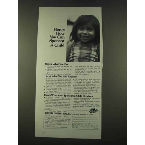 1974 Christian Children's Fund Ad - You Can Sponsor