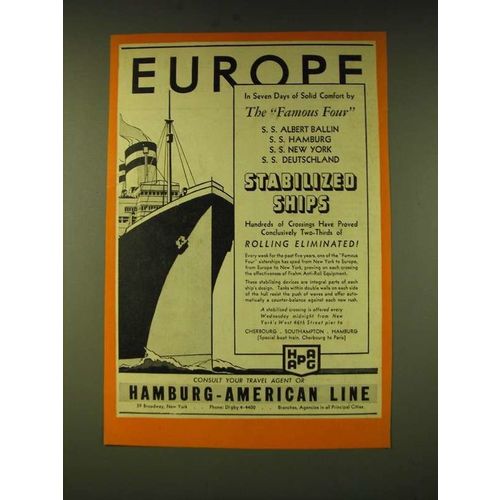 1933 Hamburg-American Line Cruise Ad - Europe