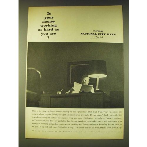 1960 The First National City Bank of New York Ad - Is your money working