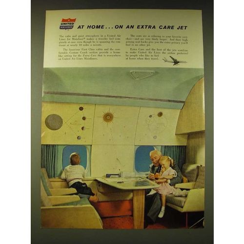 1960 United Air Lines Ad - At home On an extra care jet