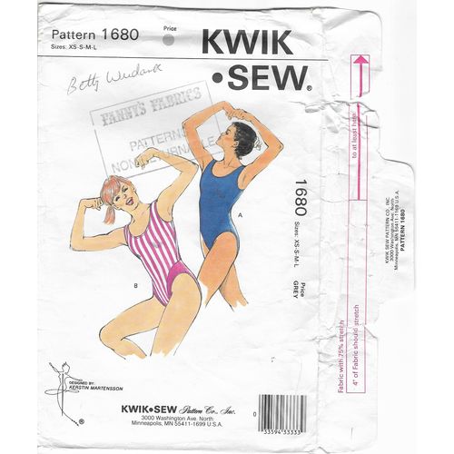 Kwik Sew 1680 Sewing Pattern Misses Leotards Size XS S M L Uncut Ca. 1987