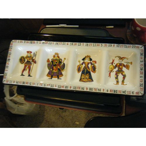 Ceramic Joker, King, Queen & Jack Divided Relish or Serving Dish