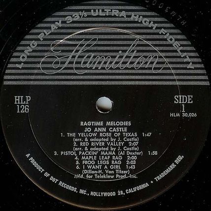 Hamilton mono LP #HLP-126 - Jo Ann Castle - "Ragtime Melodies"