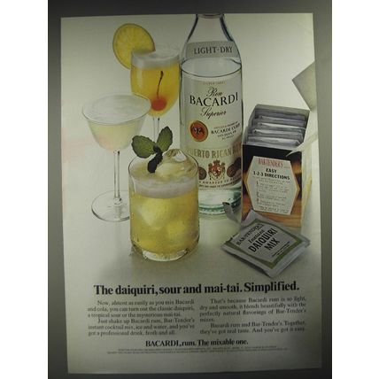 1974 Bacardi Rum Ad - The daiquiri, sour and mai-tai. Simplified