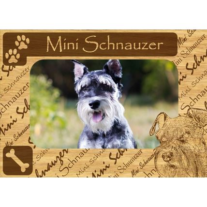 Mini Schnauzer w Paws Engraved Wood Picture Frame Magnet