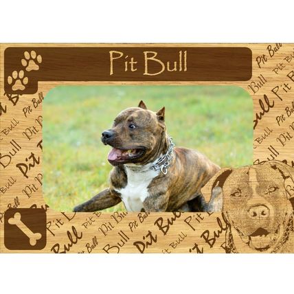 Pit Bull w Paws Engraved Wood Picture Frame Magnet