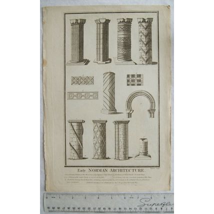 Vintage engraving: Early Norman Architecture - Lindisfarne, Orford, Romsey etc.