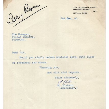 Issy Bonn Jewish Born Comedian WW2 Signed Antique Letter