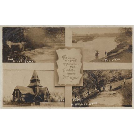 Denton Manchester Hulmes Wood Weir River Tame Old Postcard