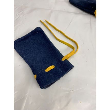 Medieval Larp SCA Pagan Reenactment Blue Leather DRAWSTRING Yellow tie pouch