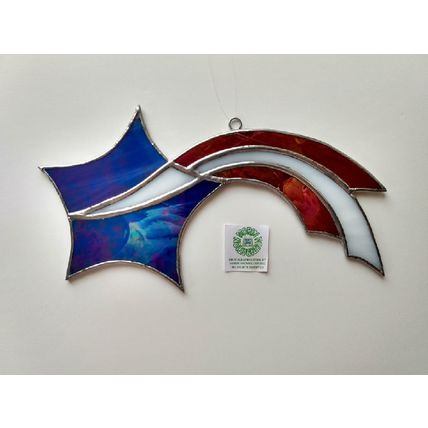 RED WHITE AND BLUE FALLING STAR HANDCRAFTED STAINED GLASS ORNAMENT SUNCATCHER