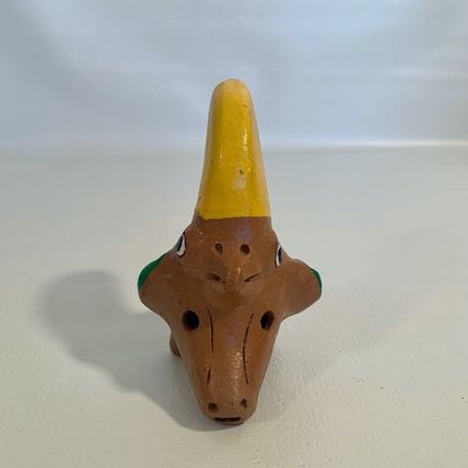 Vintage Ocarina Folk Art Clay Toucan Whistle 3 Head Flute Shape Shift Animal 5”