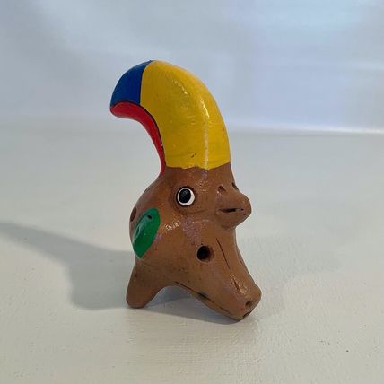 Vintage Ocarina Folk Art Clay Toucan Whistle 3 Head Flute Shape Shift Animal 5”