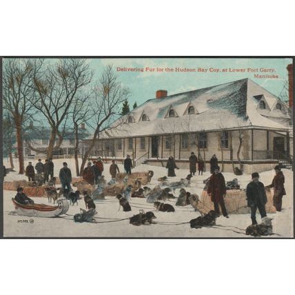 Delivering Fur for the Hudson Bay Co, Lower Fort Garry, c.1910 - Valentine's PC