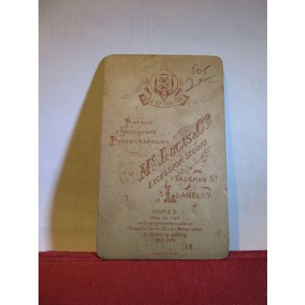 small victorian photograph CDV of young woman. Photo by McLucas & Co. Llanelly =